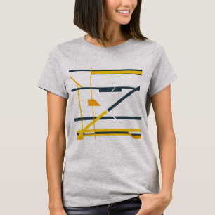 Camiseta Cinza Dourada e desenho abstrato geométrico de la