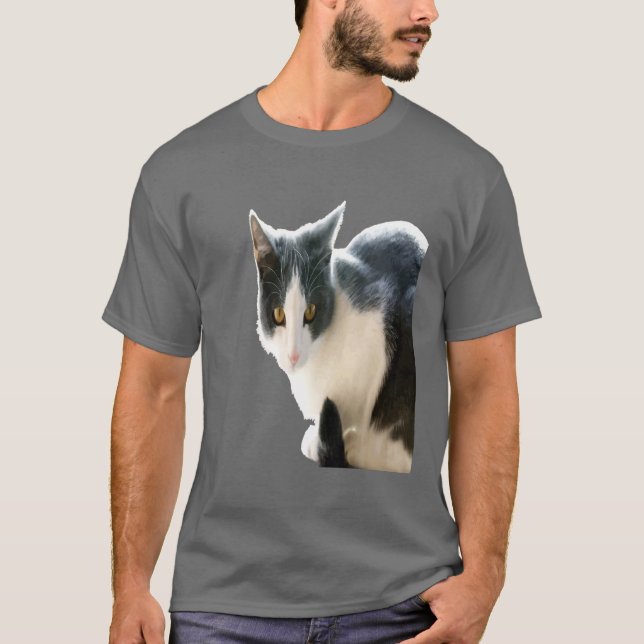 Camiseta Cinza E Arte De Vetor De Gato Branca (Frente)