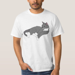 Camiseta Cinza e Gato de Tuxedo Branco
