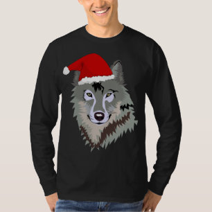 Camiseta Cinza engraçada Wolf Christmas Santa Hat Wolves Ou