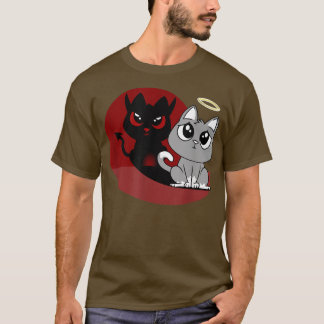 Camiseta Cinza Engraçado Cat Devil Angel Bad Cat Mau Shadow