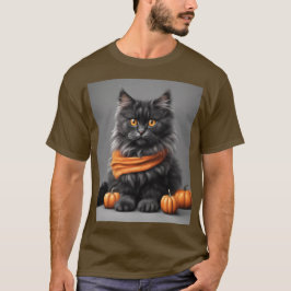 Camiseta Cinza Fluffy Halloween Cat Brown T Shirt