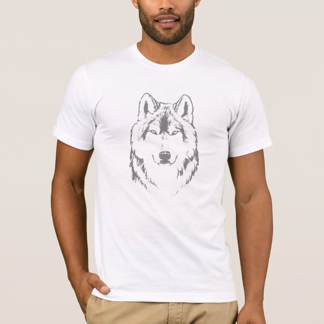 Camiseta Cinza Funky E Esquema Da Cabeça Do Lobo Branco (Frente)