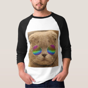 Camiseta Cinza Gato vestindo óculos escuros