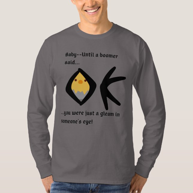 Camiseta Cinza 'Gleam in Eye' Boomerangada de Capa Longa Bá (Frente)