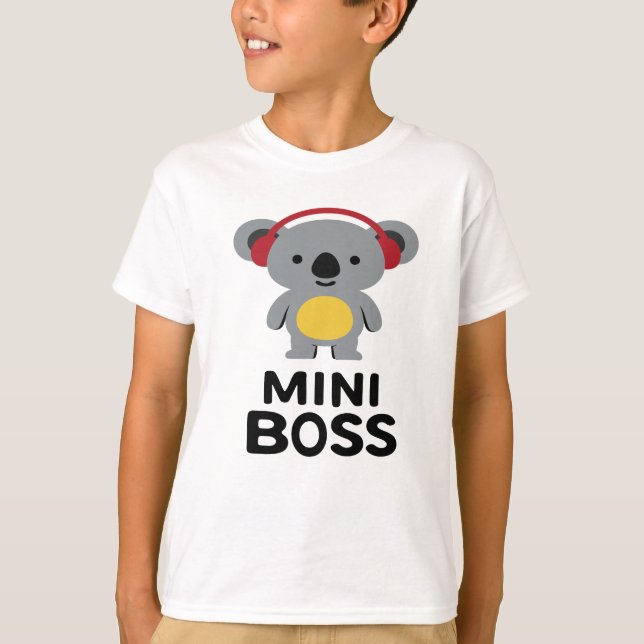 Camiseta Cinza Koala Bear com Fones de ouvido - Mini Chefe (Frente)