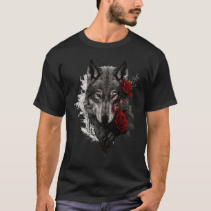 Camiseta Cinza Lobo Caçando Rosas Terrenos Floresta