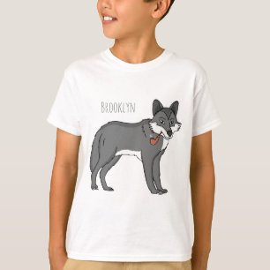 Camiseta Cinza lobo com ilustração de desenho animado