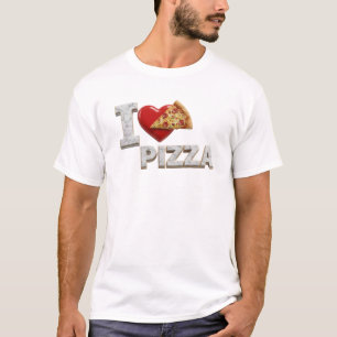 Camiseta Cinza Moderno EU AMO PIZZA Impressão Criativa