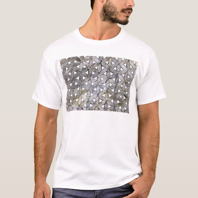 Camiseta Cinza natural Stone Mosaic, flor da vida (Frente)