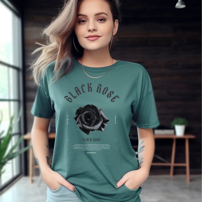 Camiseta Cinza Negra Tipografia Branca Rosas Negras (Criador carregado)