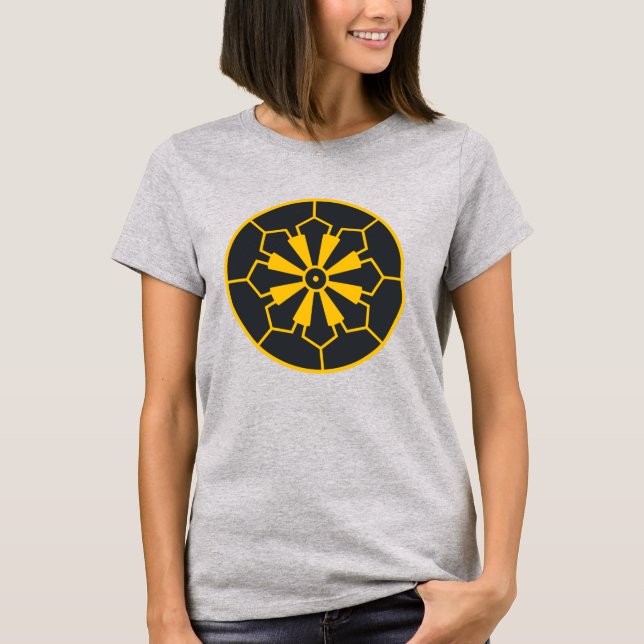 Camiseta Cinza Oriental Japão Sanja Matsuri Komagata Mon (Frente)