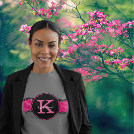 Camiseta Cinza Preta Rosa Quente Onda Girassol Nome Monogra