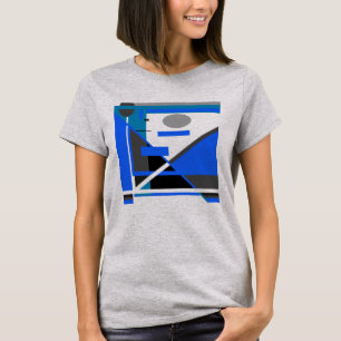 Camiseta Cinza Real Azul Abstrato Geométrica Negra