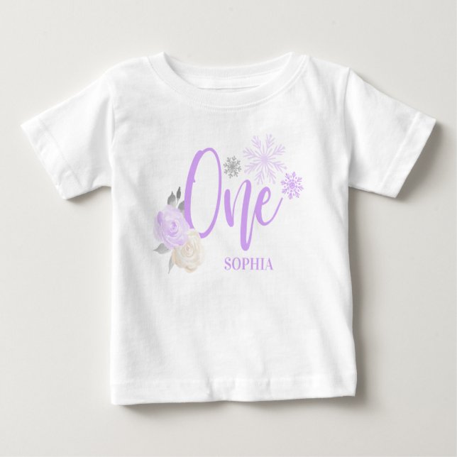 Camiseta Cinza roxa Floral Winter ONEderland primeiro anive (Frente)