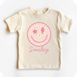 Camiseta Cinza Smiley face margarida Pastel rosa