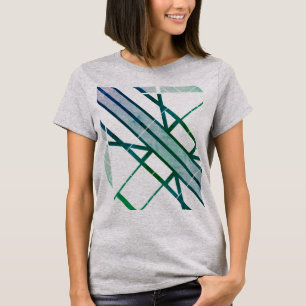 Camiseta Cinza Verde Diagonal Geométrica com Padrões