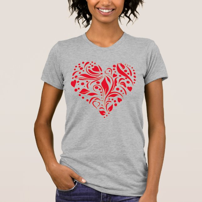 Camiseta Cinza Vermelha Abstrato Romântica, Design, Bonita (Frente)