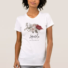 Camiseta Cinza Vermelha e Buquê da Flor Cream Boho Bridesma