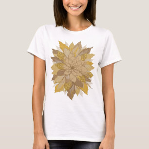 Camiseta Cinza Vibrante FOLHAS DORADAS E FLORES ESPELHADAS