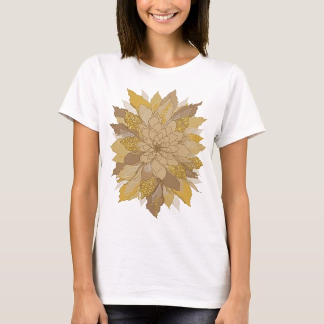 Camiseta Cinza Vibrante FOLHAS DORADAS E FLORES ESPELHADAS (Frente)