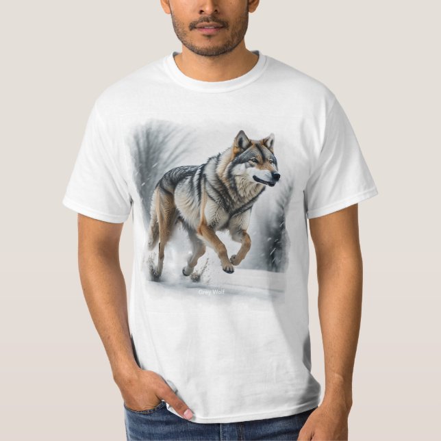 Camiseta Cinza Wolf Animal Art (Frente)