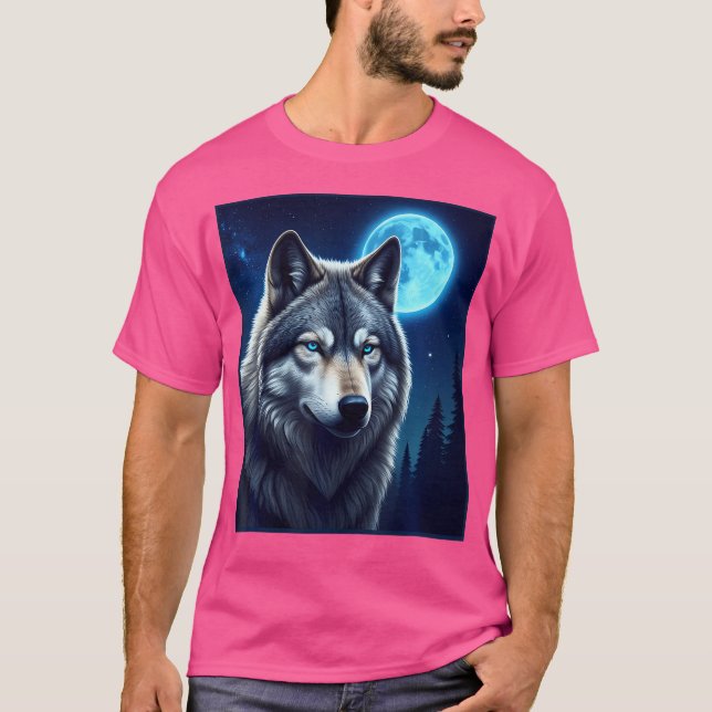 Camiseta Cinza Wolf Caçando Terra Icy Moon Forest Wolf Moon (Frente)