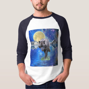 Camiseta CINZA WOLF & OUTER-SPACE Fantasy Wildlife Art