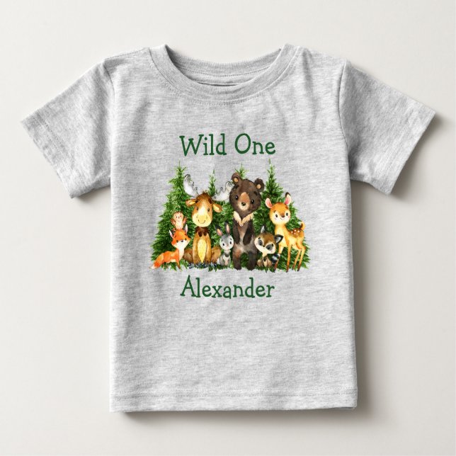 Camiseta Cinzas De Árvores De Animais Da Floresta Selvagem  (Frente)