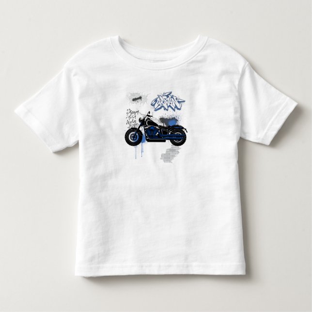 Camiseta Cinzas de grafite de motocicletas preto e azul (Frente)