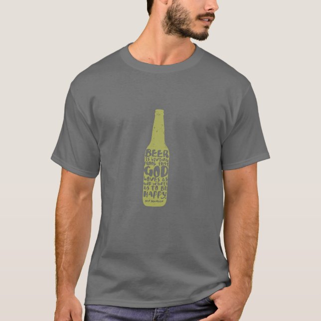 Camiseta Cinzas do tshirt/da cerveja com garrafa verde (Frente)