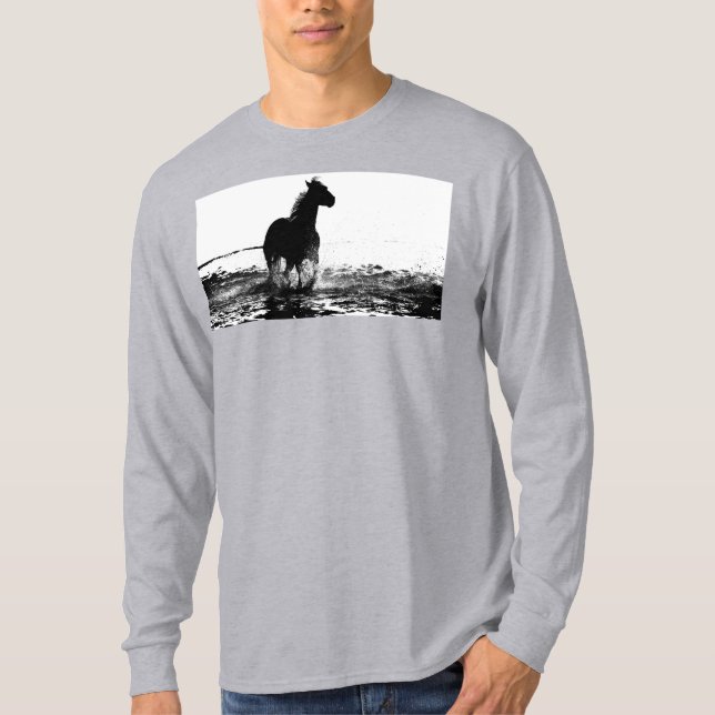 Camiseta Cinzas Elegantes Modelo de Cavalo em pop de Arte (Frente)