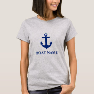 Camiseta Cinzas náuticas W da âncora do nome do barco