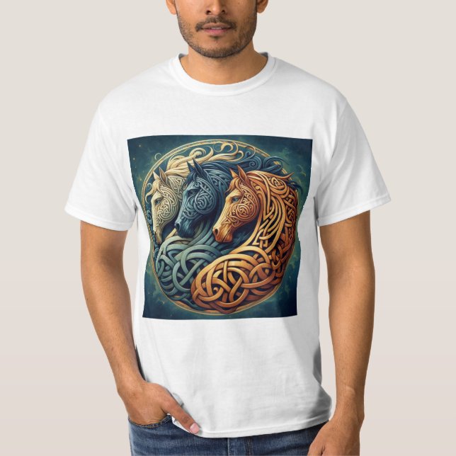 Camiseta  Círculo Celta: Simetría de Tres Caballos (Frente)