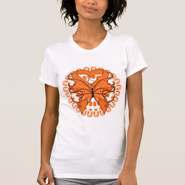 Camiseta Círculo da borboleta da leucemia das fitas (Frente)