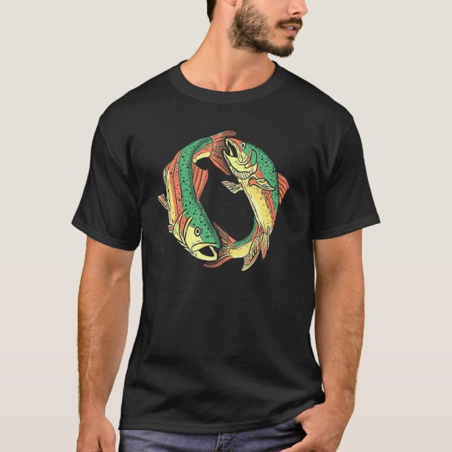 Camiseta Círculo Da Vida Truta Arco-Íris Pesca Com Mosca Na (Frente)