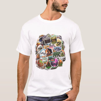 Camiseta Círculo de 50 adesivos naturais e animais