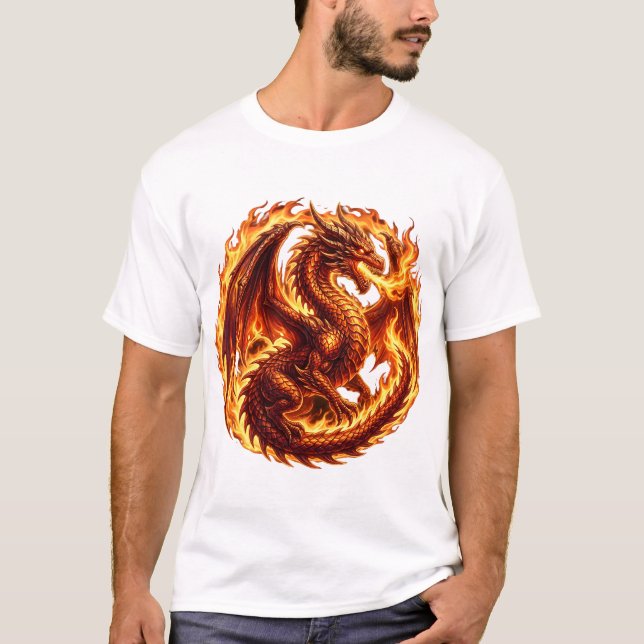Camiseta Círculo de Chamas de Dragão Respirando Fogo Fantas (Frente)