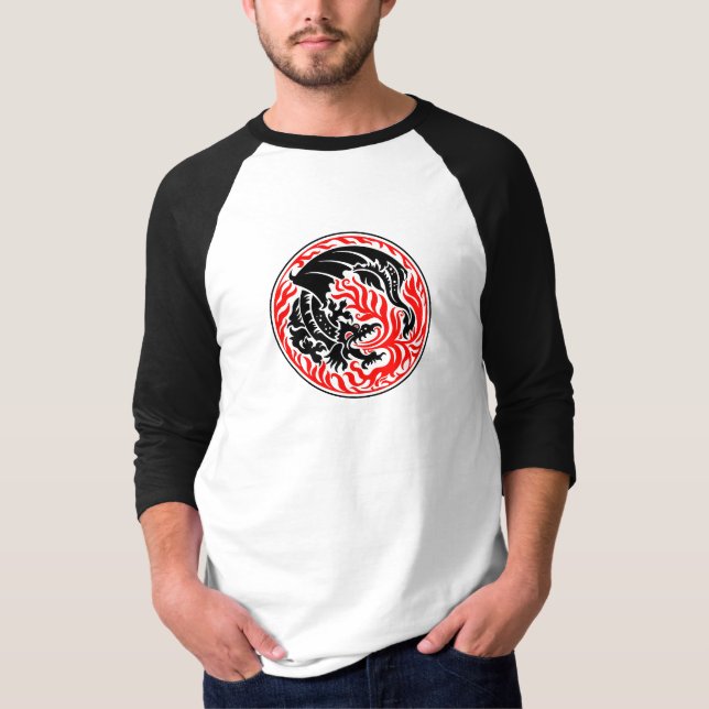 Camiseta Círculo de Dragão - Preto com Fogo Vermelho (Frente)