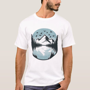 Camiseta Círculo de lagoas Unisex Landscape Mountain Birds