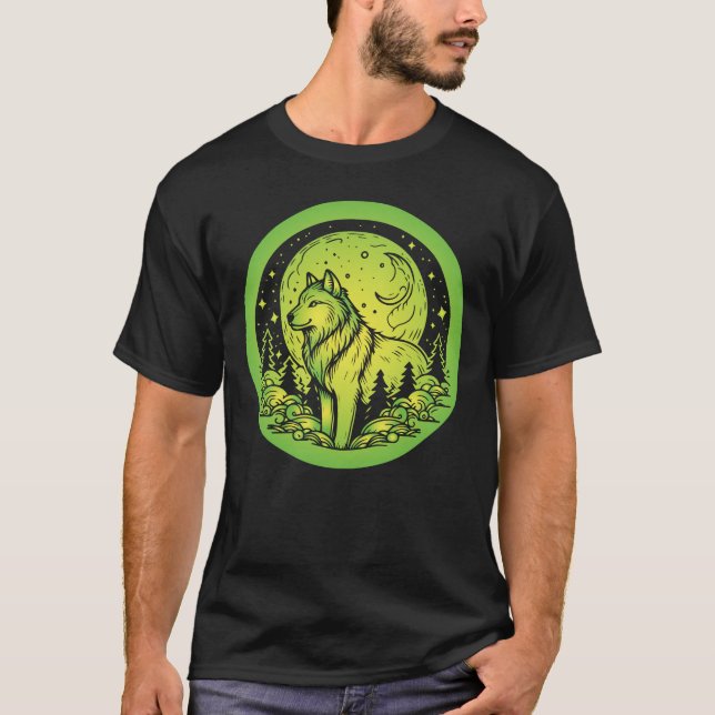 Camiseta círculo de lobo lunar (Frente)