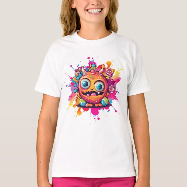 Camiseta Círculo de Monstro do Doces com Escala de Aquarela (Frente)