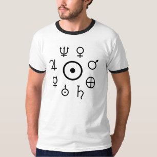 Camiseta Círculo dos símbolos dos planetas em torno de Su