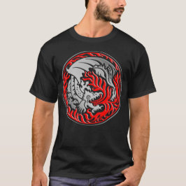 Camiseta Círculo Dragônico - Cromo com Fogo Vermelho