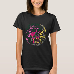 Camiseta Círculo Flamingo Colorido de Verão Folha de Folha