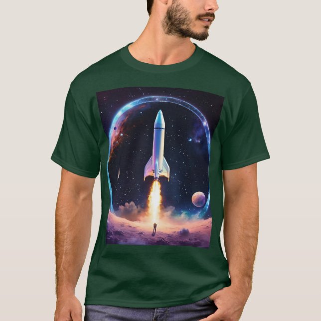 Camiseta Círculo Foguete Holográfico no Espaço (Frente)