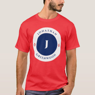 Camiseta Círculo Marinho do Monograma Azul Vermelho