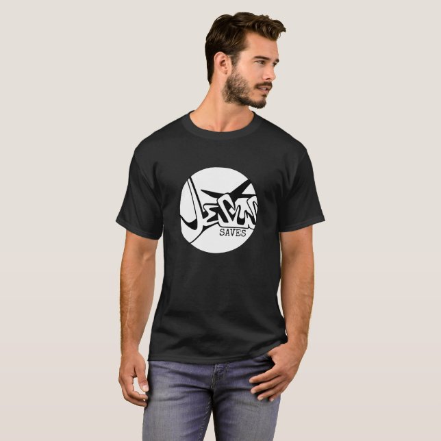 Camiseta Círculo Preto e Branco Jesus Salva Grafite (Frente Completa)