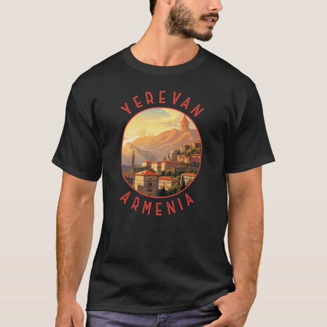 Camiseta Círculo Retro Distresso da Armênia Yerevan (Frente)