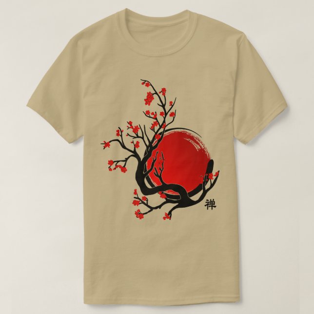 Camiseta Círculo Zen Enso, Sol e Flor Red Sakura (Frente do Design)